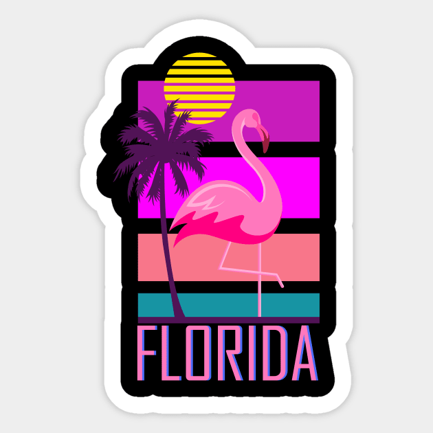 Florida Synthwave Inspired Flamingo Design Sticker by Brobocop